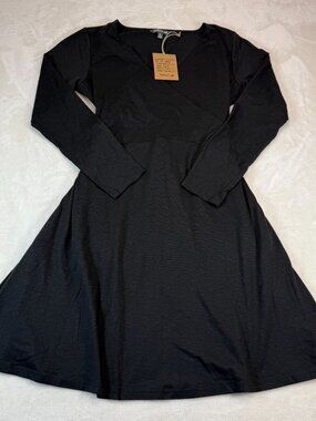 NWT Toad & Co Cue Wrap Long Sleeve Dress Solid Black XL Tie Belt Organic Cotton